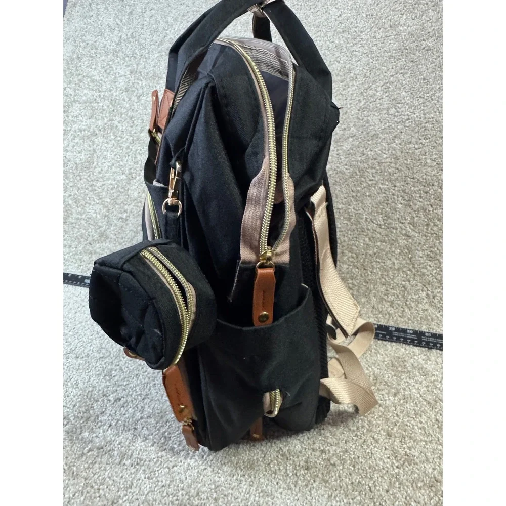 Black Quilted Diaper Bag Backpack with USB Port and Pacifier Pod